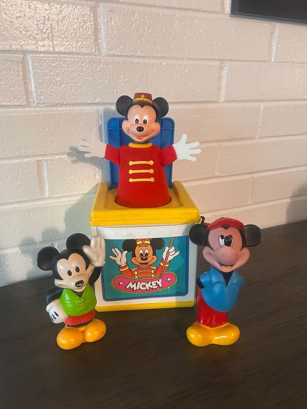 Vintage Disney Mickey Mouse Jack-in-the-Box with Two Mickey Figurines